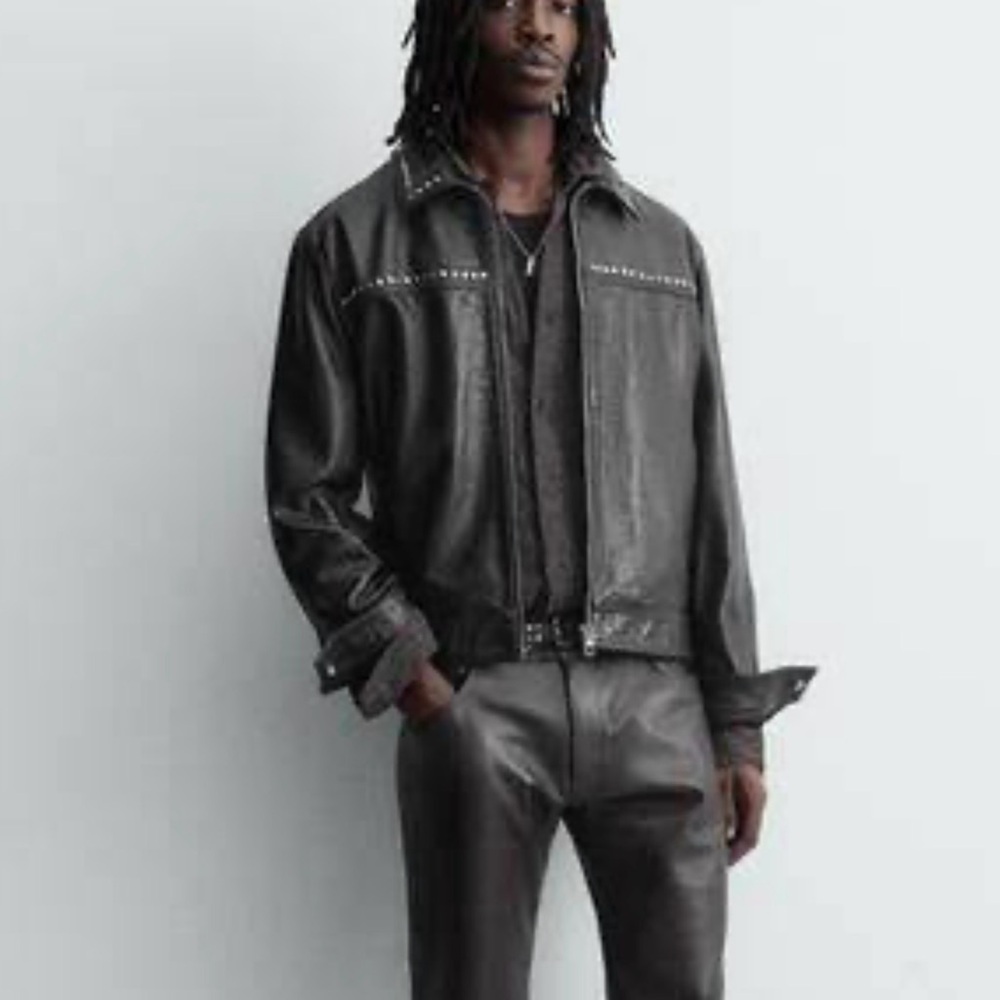 Zara Black Studded Leather Jacket - Picture 5 of 5